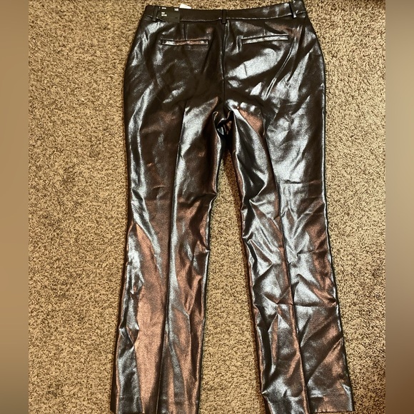 Express New Black Gray Shiny Coated Boot Mid Rise Editor Size 14R Pants Straight - Picture 10 of 13